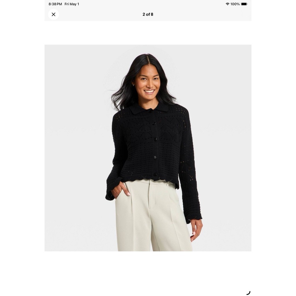 Women's Collared Crochet Cardigan - A New Day